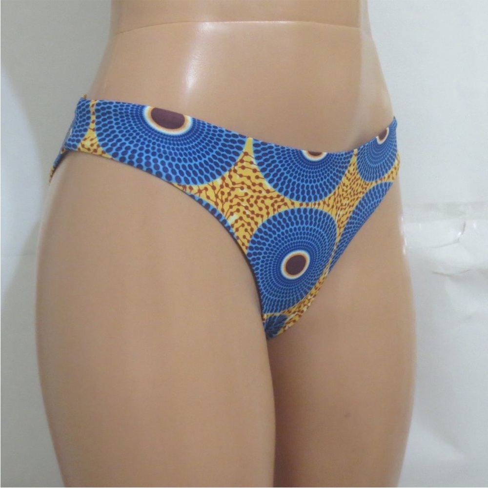 Swim Bikini Bottom Ruched Back Blue / Orange Design S